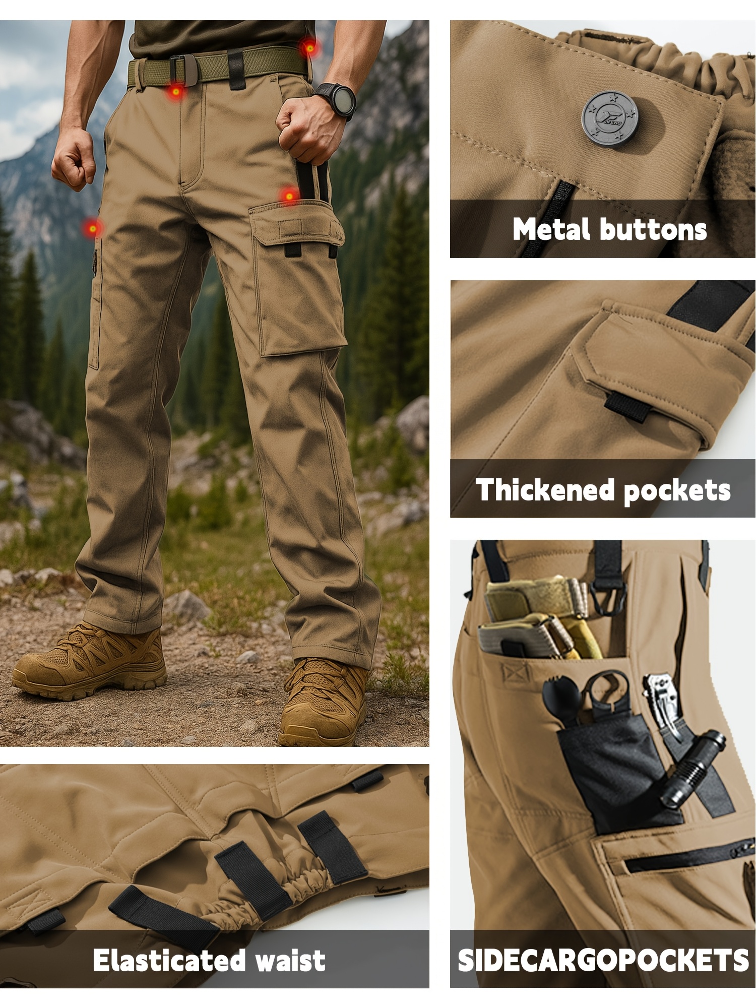 Men's Heavy-Duty Tactical Winter Pants - Thickened Insulated Work Pants with Multi-Pocket Design, MOLLE System Compatible for Hiking, Hunting, Construction - All-Season Outdoor Pants, Winter Work Pants for Men, Mens Winter Pants, Baggy Snow Pants - Image 6