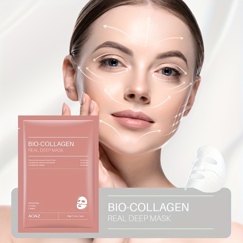 4pcs Bio-Collagen Real Deep Mask Pack Hydrating & Firming Facial Sheet Masks with Collagen, Hyaluronic Acid & Nicotinamide Moisturizing & Invigorating for All Light Beige Types(1pc/4pcs/8pcs) - Image 11