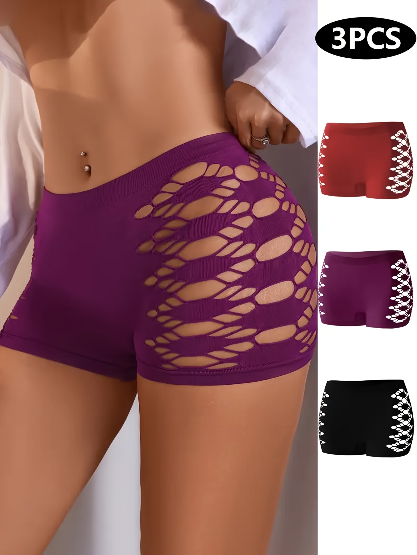 6pcs POf Women'S Mid Waist Breathable Nylon Blend Underwear - Medium Support Geometric Cut Solid Color Underwear, Soft Elastic Fabric, 6 Colors (beige/light Gray/red/purple/black/dark Gray) - Hand Wash Only, Comfortable Underwear, Elegant Underwea - Image 2