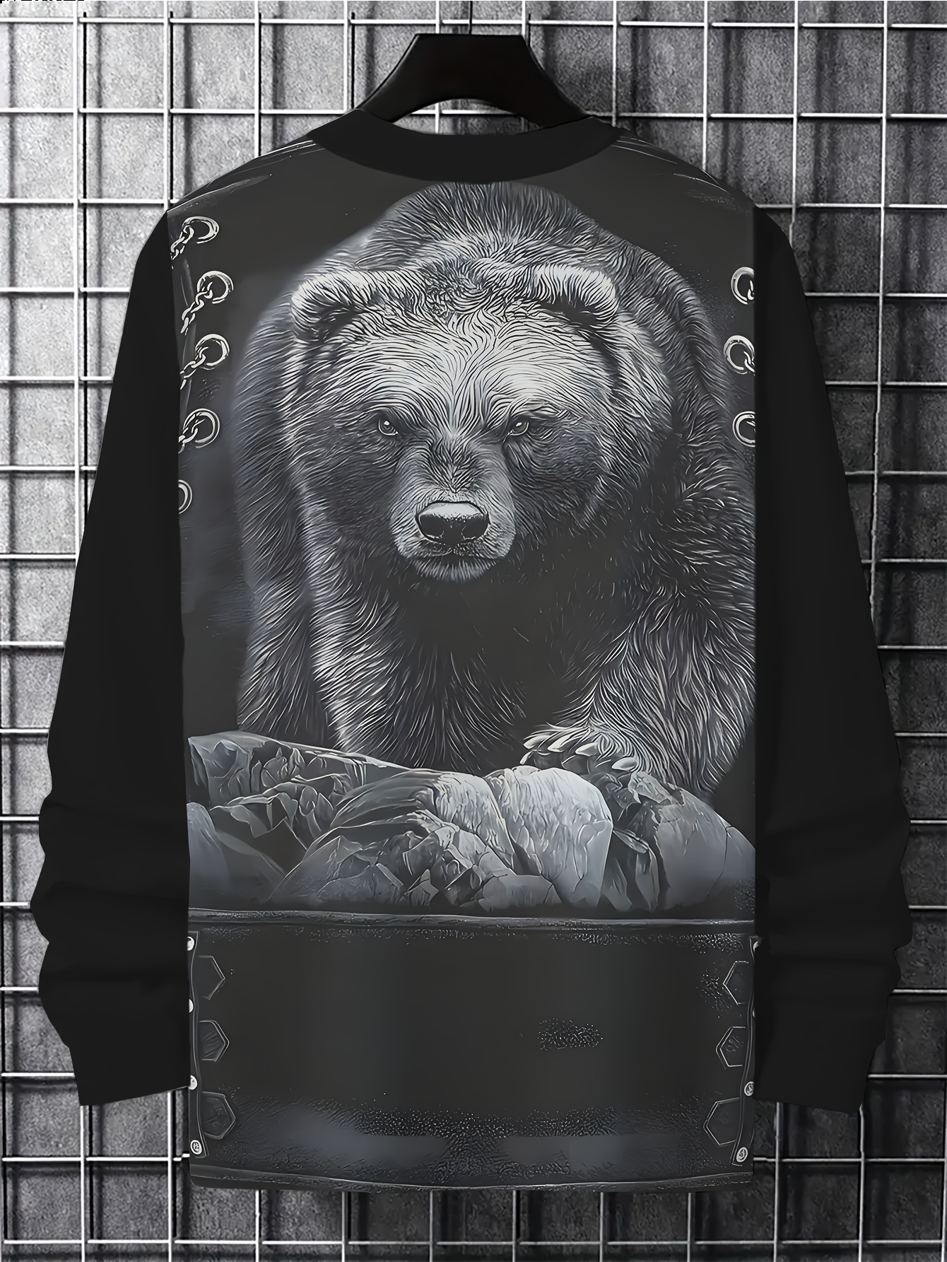 Men's 3D Digital Print Casual T-Shirt, Imitation Zipper Leather Pattern Print Novelty Long Sleeve 2025 New Gift Choice Breathable Stretch Fabric Crew Neck Suitable for all seasons, smooth texture Sporty Comfortable and versatile fashionable - Image 4