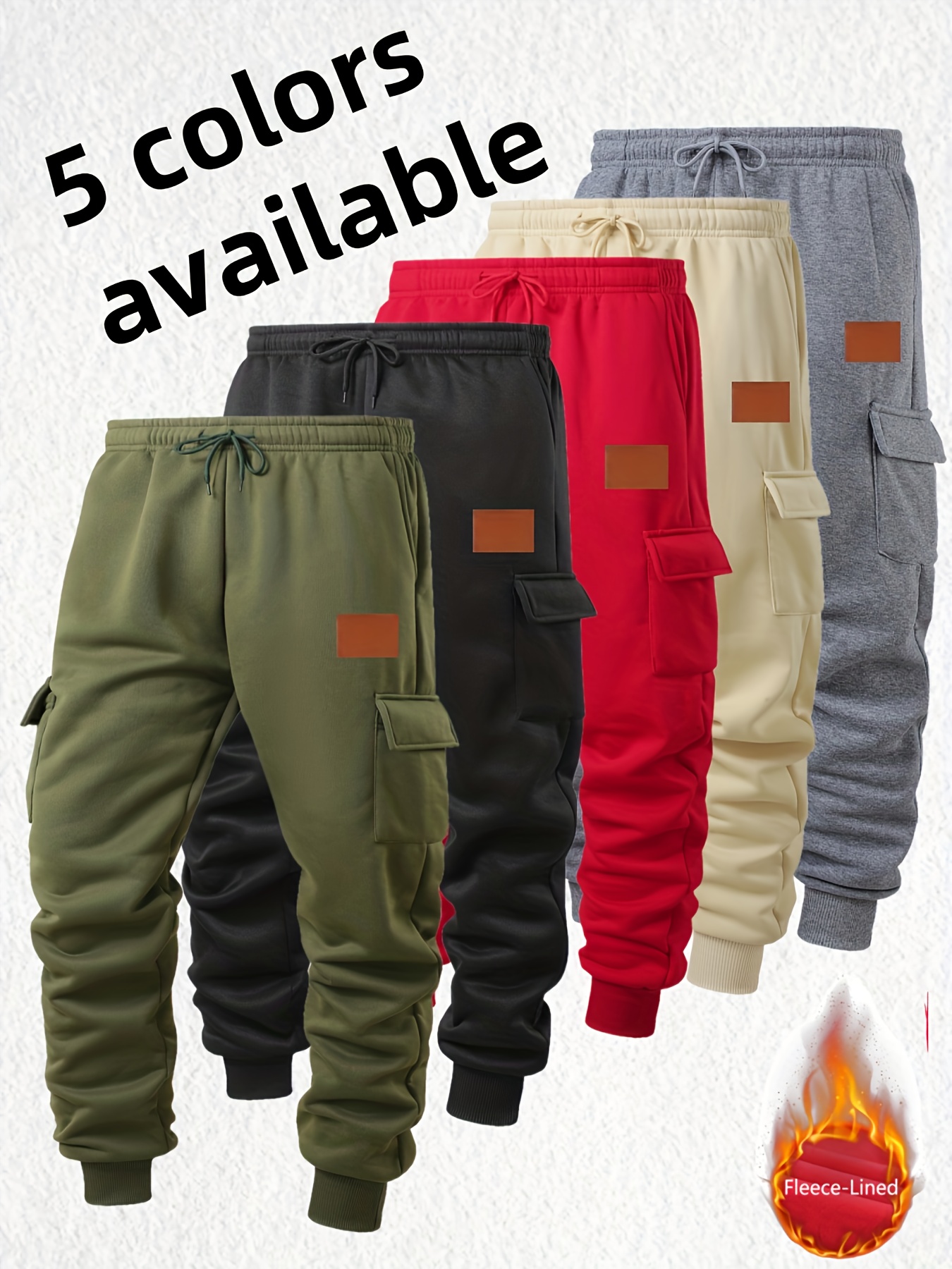 1pc Men's Heavy-Duty Winter Cargo Pants - Thermal Pants with Multi-Pocket Design, Olive Green/Black/Red/Beige/ Grey, High-Stretch Fabric for Outdoor, & Casual Wear (Machine Washable) - Ideal Gift for Men - Image 2