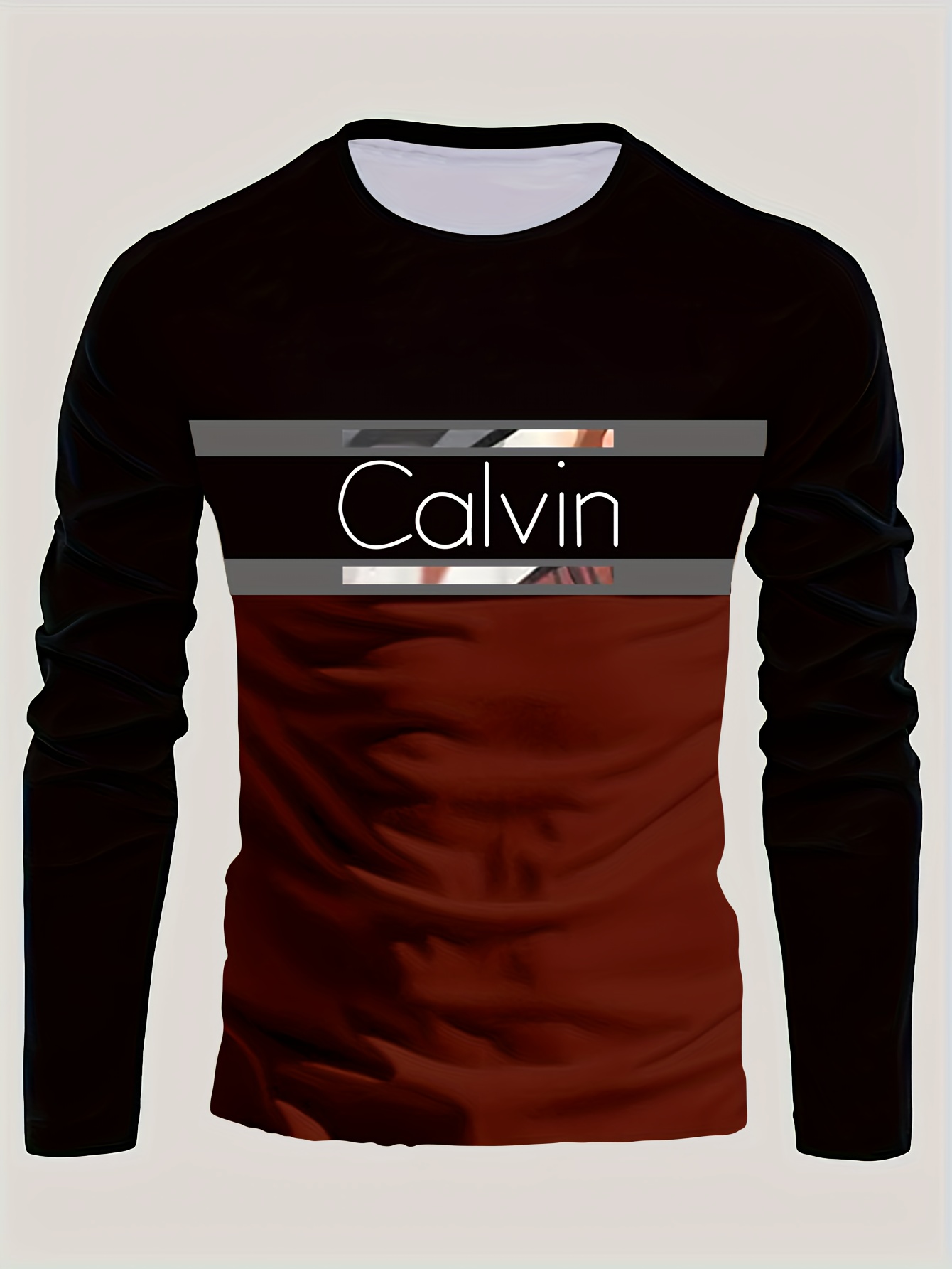 Men'S Long-Sleeve T-Shirt - Features a Black to Brown Gradient Design with 'CALVIN' Letter Print, Stretchy And Comfortable Fit, Suitable for Both Casual And Formal Wear, a Must-Have for Spring And Autumn - CALVIN Apparel, Spring And Autumn Tops - Image 6