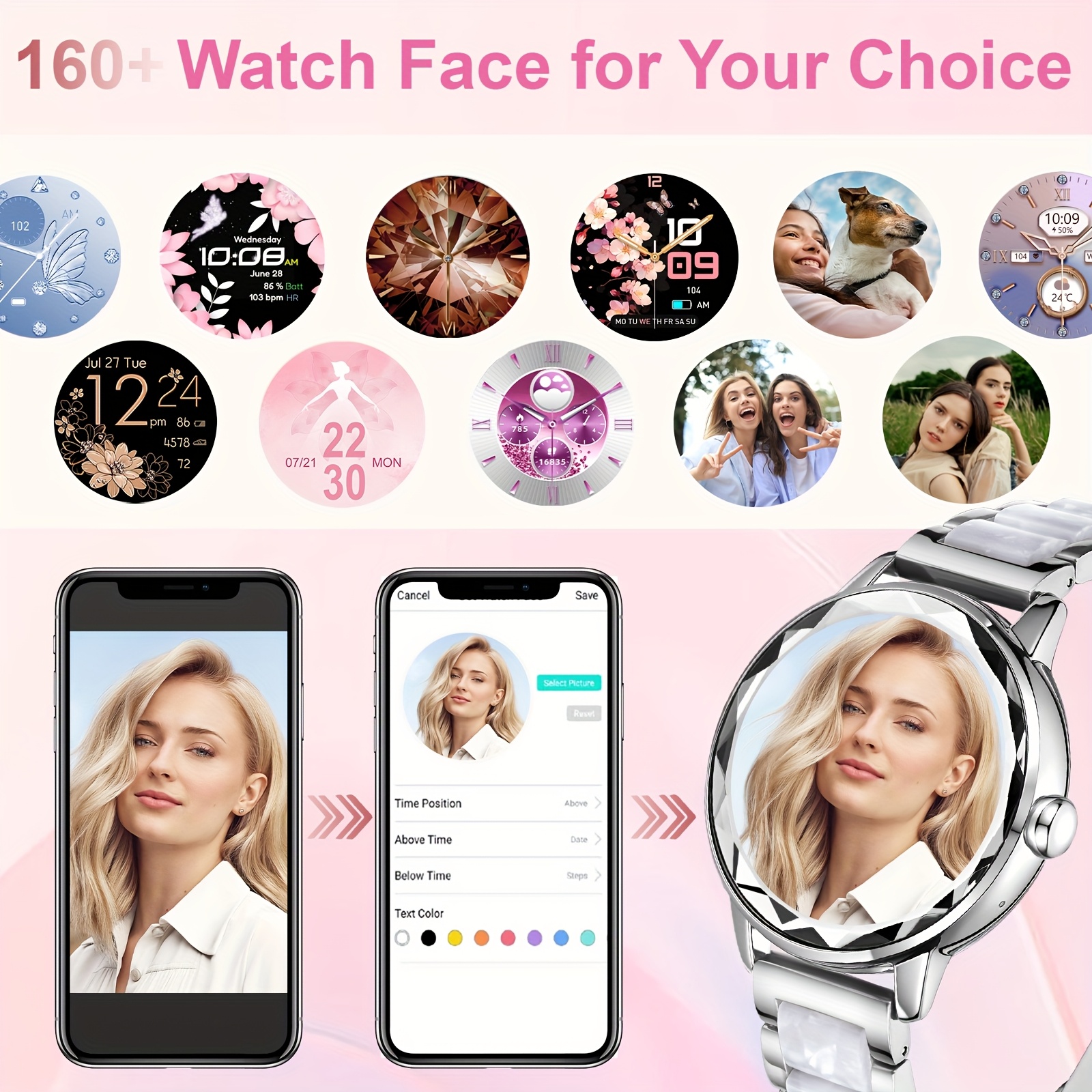 HOMAILIDA Women'S Elegant Smart Watch with Floral Design, Wireless Calls, Messages, Camera Control, Pedometer, Alarm Clock - Rose Golden & White Strap, Magnetic Charging, Perfect Gift for Family & Friends, Smart Watch for Android Phones, Fitness Tracking, Classic Watch Design, Durable Watchband - Image 7
