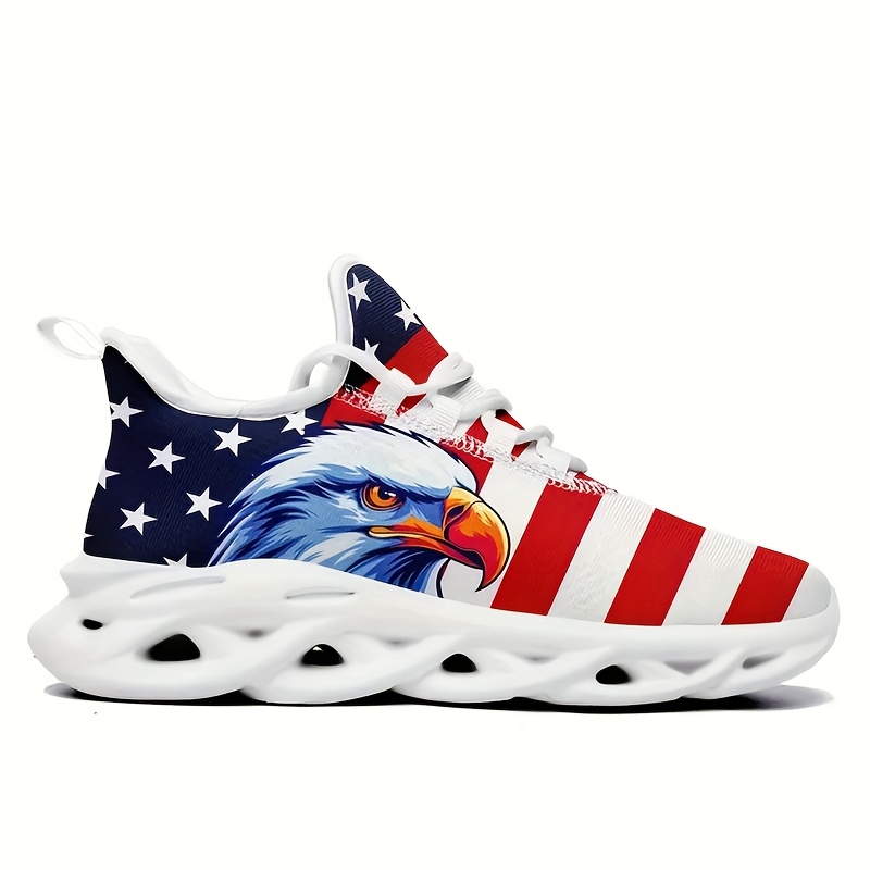 Patriotic Women'S Sneakers Featuring an Eagle Design on The American Flag, Lightweight with Laces, Cushioning, And Durable Soles, Breathable Low-Top Wedge Shoes, Perfect for Wearing on Independence Day in Larger Sizes. - Image 2