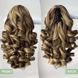 Women's Clip-In Ponytail Wig - Heat-Resistant Synthetic Hair with -Looking Clip- Extensions, Dark Brown/Wine Red Curly / suitable for hair Types & Scalp Conditions - Volume & Length Enhancer for Daily Use, Parties, Weddings, Photoshoots