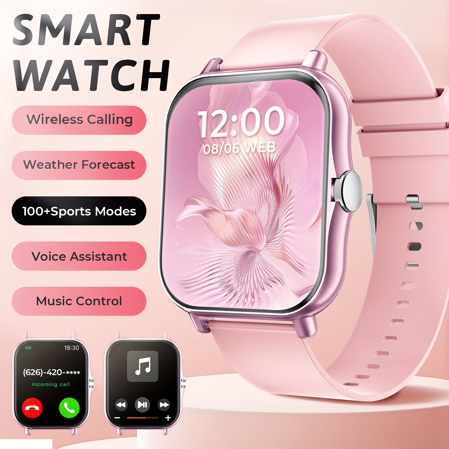 1.83-Inch Smart Watch - Wireless Calling, Music Play, Weather Forecast, Call Alerts, App Notifications, Versatile Watch Faces, Unisex Fitness Tracker - Perfect Gift for Labor Day, Back to School & Christmas - Stylish Sporty Design