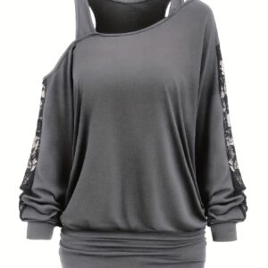 Plus Size, Plus-size Directional Development Faux Two-piece Lace Splicing Long-sleeve Top