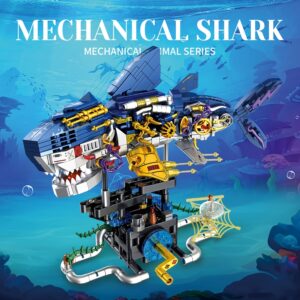 Mechanical Shark Building Blocks with Gears & Moving Parts - STEM Educational Underwater World Construction Toy, Vibrant Mixed Colors, Creative Birthday Christmas Halloween Gift for Kids, Interactive Play, Dynamic Design, Sturdy Assembly, Young Engineers