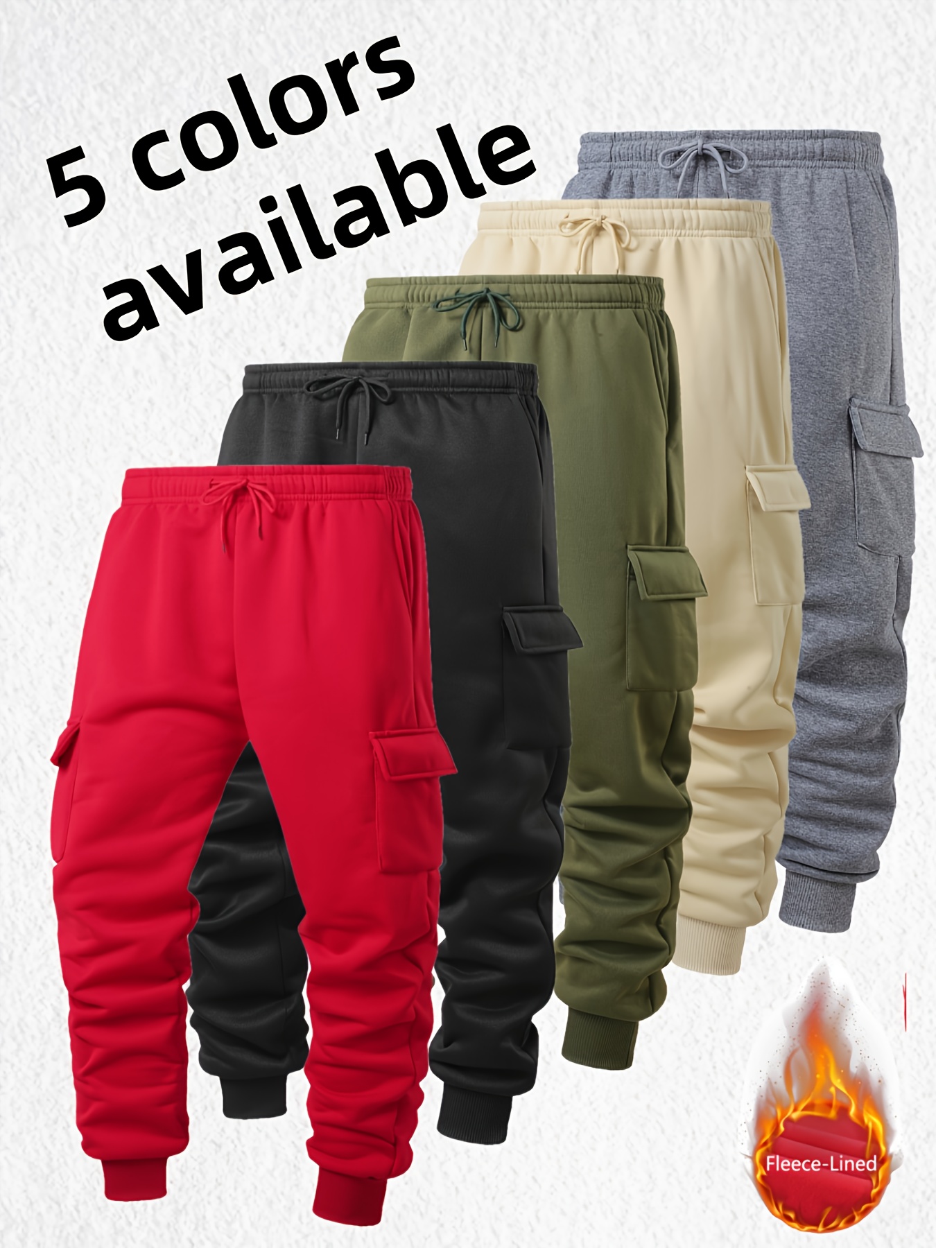 1pc Men's Heavy-Duty Winter Cargo Pants - Thermal Pants with Multi-Pocket Design, Olive Green/Black/Red/Beige/ Grey, High-Stretch Fabric for Outdoor, & Casual Wear (Machine Washable) - Ideal Gift for Men - Image 8