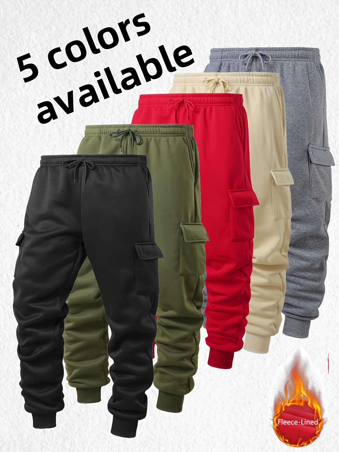 1pc Men's Heavy-Duty Winter Cargo Pants - Thermal Pants with Multi-Pocket Design, Olive Green/Black/Red/Beige/ Grey, High-Stretch Fabric for Outdoor, & Casual Wear (Machine Washable) - Ideal Gift for Men - Image 6