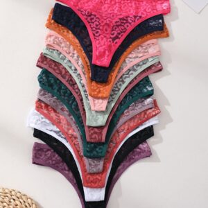 Sexy Women Lace Thongs, Mesh Hollow Transparent Panties, Low Rise G-String Underwear, Seamless Lingerie, for Ladies, Plus Size, 4 pcs