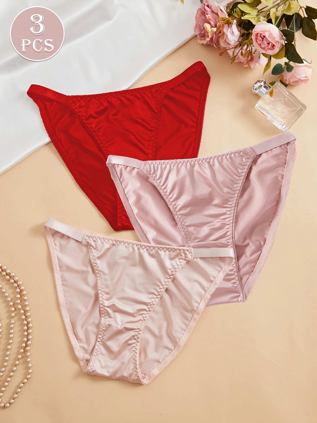 3pcs Women'S Sexy Low-Rise Briefs - Soft, Shiny, Solid Color Triangle Panties with Elastic Waistband, Comfortable & Stylish Underwear, Sexy Underwear|Lowrise Briefs|Soft Fabric Briefs - Image 5