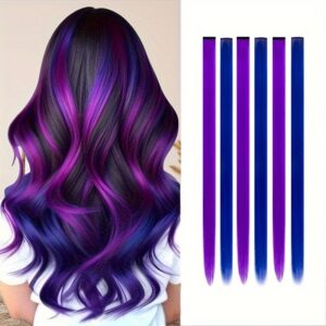 6 Packs 22 Inch Y2K Hair Extensions - Rainbow Pastel Neon Straight Synthetic Clip-In Wigs, No Glue Comfort Fit for Halloween, Christmas, Cosplay