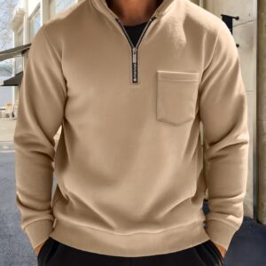 Men'S Thickened Long-Sleeve Shirt - Half-Zip, Versatile Long-Sleeve Polo Shirt, Casual And Adaptable, Featuring a Chest Pocket, Suitable for Autumn/Winter.