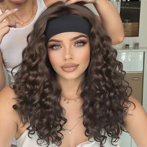 Glueless Headband Wig Wet And Wavyh Synthetic Hair Wigs for Women Wave None Lace Wigs Brown Color Machine Made Wigs Synthetic Hair Wig for Women Daily Cosplay, Daily Wear Wig, Cosplay Wig, Natural Look Wig, Wavy Synthetic Wig, Highquality Synthetic Wig, Lightweight Wig, Women'S Wig, Synthetic Hairpiece, Cosplay Enthusiasts, Women'S Fashion Wig