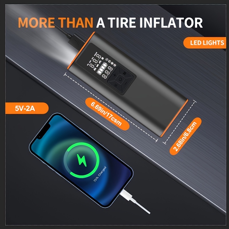 Portable Tire Inflator, Air Compressor Air PumpWith Digital Pressure Gauge, 150 PSI, Air Pump with Strong Light for Car, Motorcycle, Electric Bike, And Bicycle, Tire Inflator Portable, Car Inflator for Tires, Emergency Car Tool, Vehicle Maintenance - Image 5