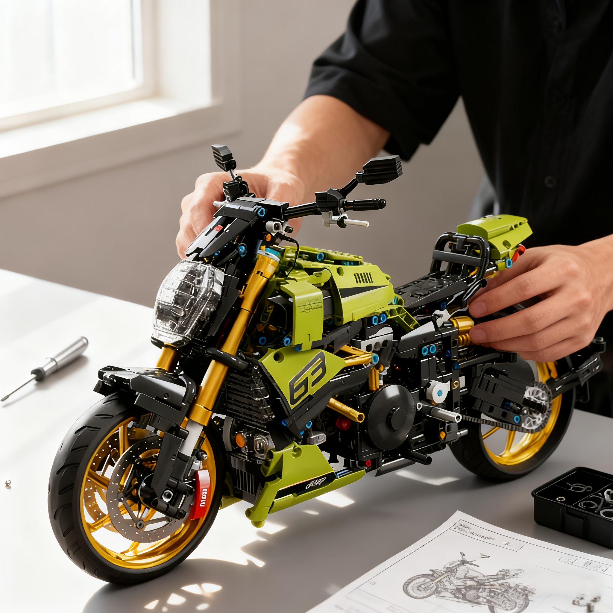 1:8 Large Scale Motorcycle Model Diavel Green1260 Lamborghlnl Edition. 1018pcs MOC Building Blocks Challenging Satisfying to Assemble.Doubles As Room Decor Halloween Decorations Clearance Deal - Image 8