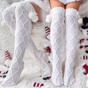 2 Pairs Of Fried Dough Twists Knitting Women'S Knee Socks Cute Thickened Winter Warmth, Cold Resistance, Heat Storage, Soft And Comfortable Stockings Christmas Gifts Pile Socks