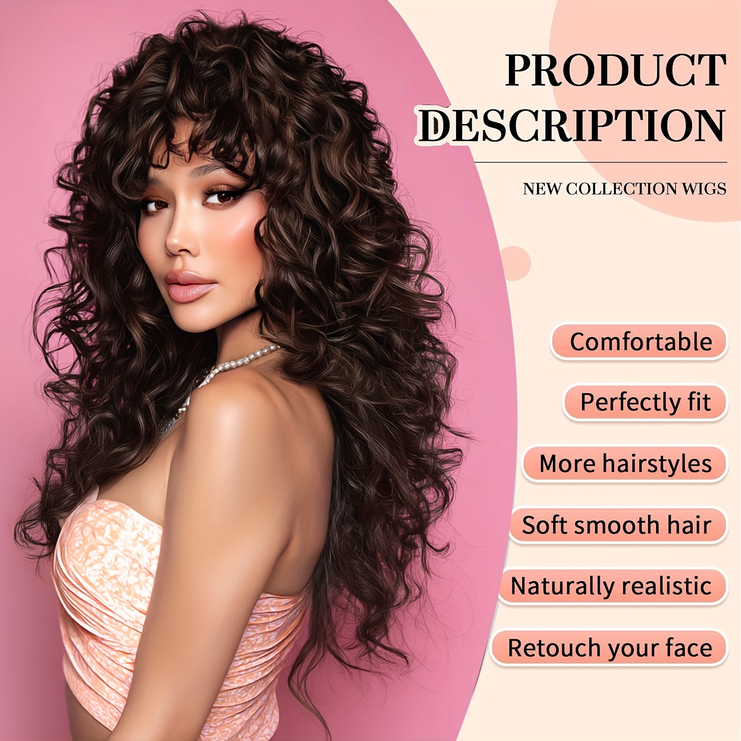 Long Brown Curly Wigs Designed for Women, Made from Heat-Resistant Synthetic Fibers, Featuring -Looking Voluminous Waves. A Versatile Hairpiece Perfect for Christmas Cosplay, Daily Parties, And Fashion Enthusiasts. - Image 6