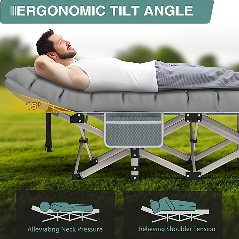 Outdoor Folding Bed With Mattress, Portable Adult Sleeping Cot With Carry Bag, 755/655/555/455/355 Lbs Weight Capacity Foldable Guest Bed/Camping Cot - Ideal For Teens And Adults, Suitable For Travel, Yard, Use. Yard Furniture, Patio Folding Chair - Image 3
