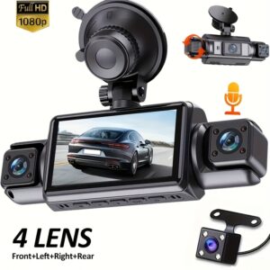 [1080P, 720P] 4-Channel Dash Cam With Night Vision - 1080P Front + 720P Left/Right/Rear, LED Display, Physical Buttons, 24/7 Parking Monitor, Rechargeable Battery & Car Power, Rearview System, Modern Vehicle Accessory