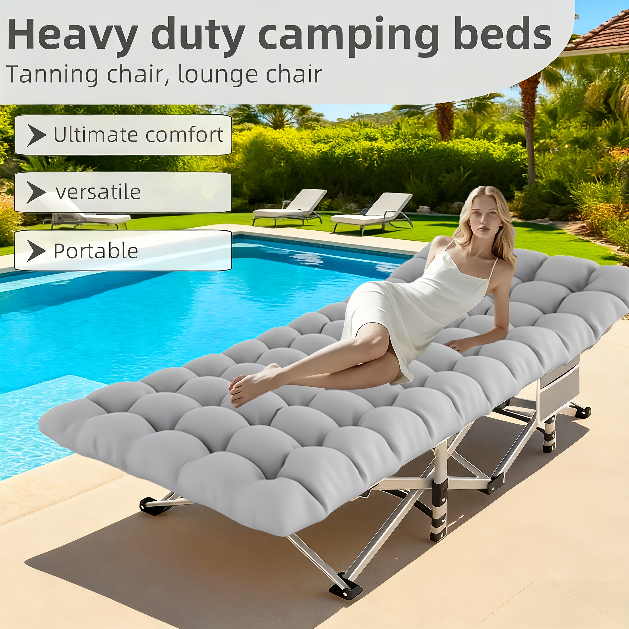 Outdoor Folding Bed With Mattress, Portable Adult Sleeping Cot With Carry Bag, 755/655/555/455/355 Lbs Weight Capacity Foldable Guest Bed/Camping Cot - Ideal For Teens And Adults, Suitable For Travel, Yard, Use. Yard Furniture, Patio Folding Chair - Image 2