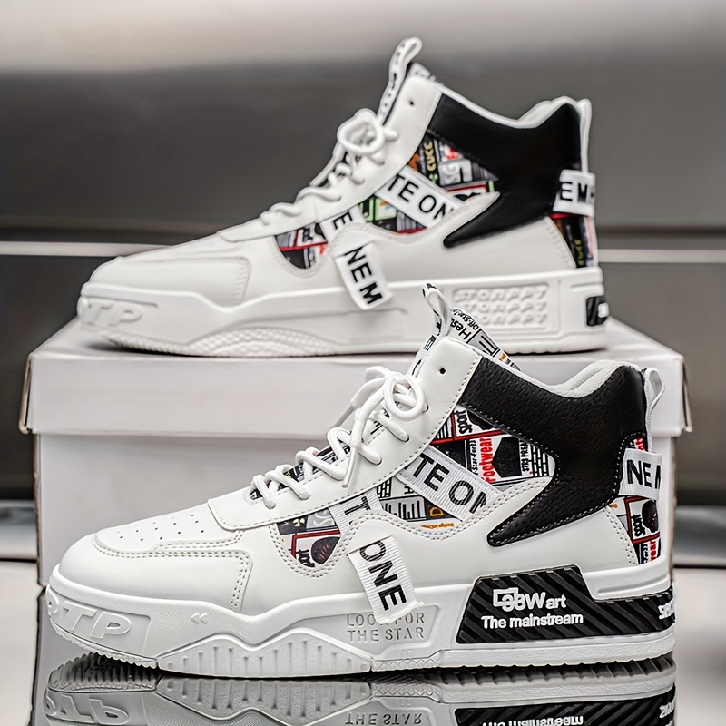 Men's High-Top Skate Sneakers - Trendy Street Style Casual Sneakers with Comfortable Fabric Lining, Durable PU Upper & PVC Sole, Lace-Up Design for All-Day Wear - Image 3