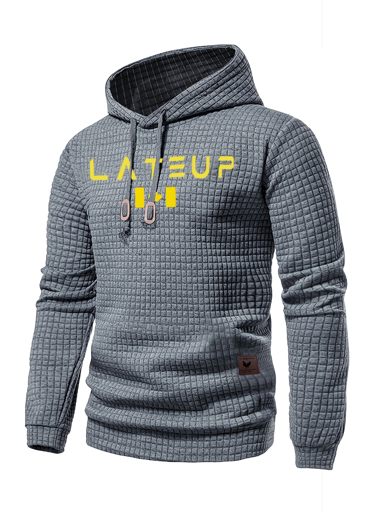 Men'S Casual Pullover Hooded Sweatshirt | Waffle Pattern Plaid Fabric, Long Sleeve, Hooded, Regular Fit, with Kangaroo Pocket, Streetwear for Winter Fall, As Gifts - Image 7