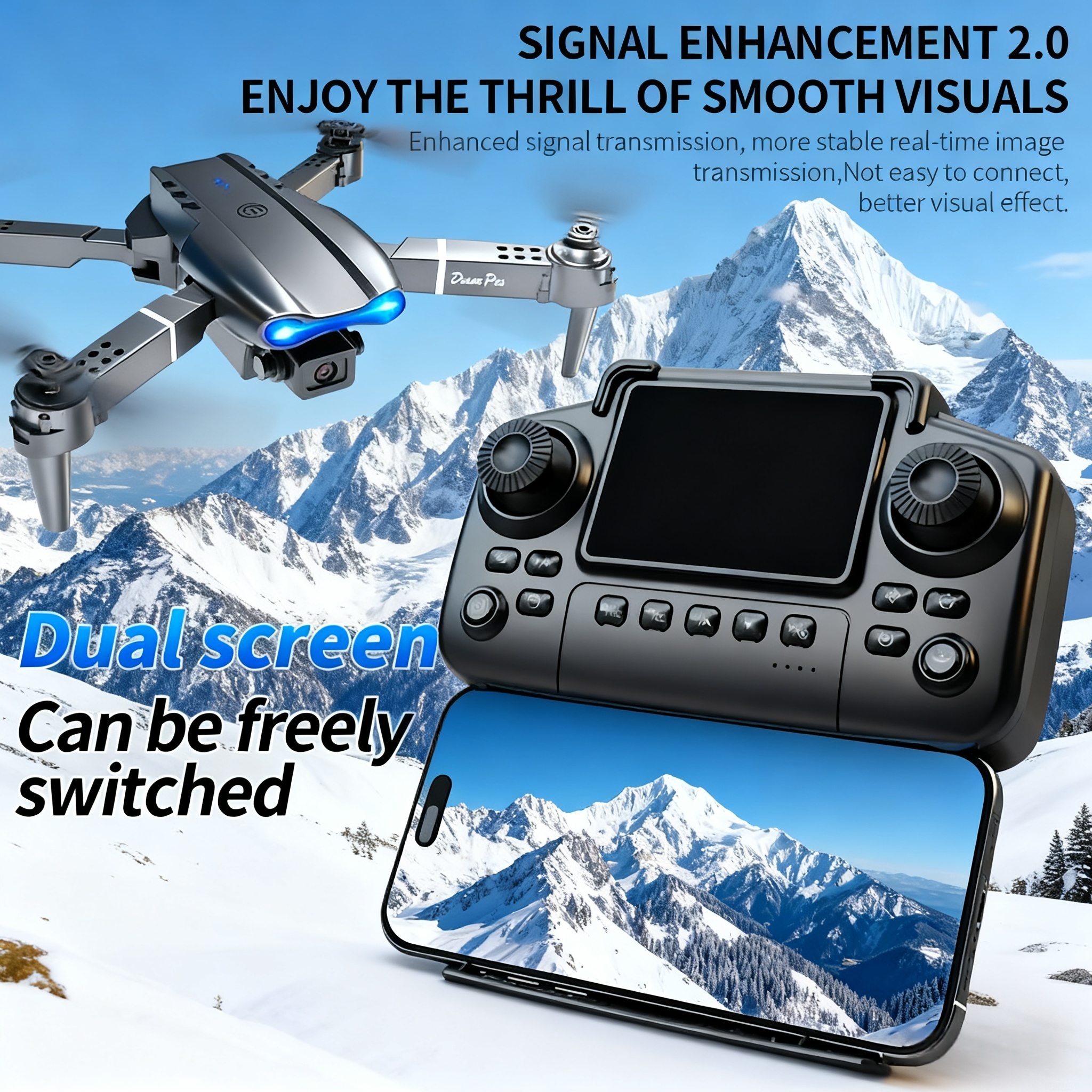 8K NEW Drone MAX Upgrade Edition Upgrade Edition with 2 Batteries - Screen Control, Dual Camera, Obstacle Avoidance, Brushless Motor, Foldable Arms, Ideal for Night Flying, Remote Control with Screen, Outdoor Flying, Aerial Photography, Portable - Image 4