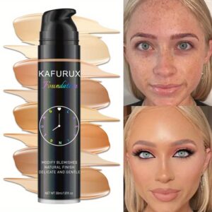 KAFURUX Full Coverage Liquid Foundation & Concealer - Strong Covering Power, Light Texture Formula Suitable for All Light Beige Types (Dry, Oily, Combination,), Light to Medium Shades for Flawless Light Beige Evenness - Women'