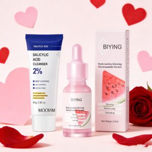 Watermelon Brightening Essence + Salicylic Acid Cleanser Set, Deeply Moisturizes And Cleanses The Face, Brightening Light Beige Light Beige. Day And Night Care Essence, A Perfect Two-piece Set for Travel Gifts, Valentine's Day Gifts, And New Year