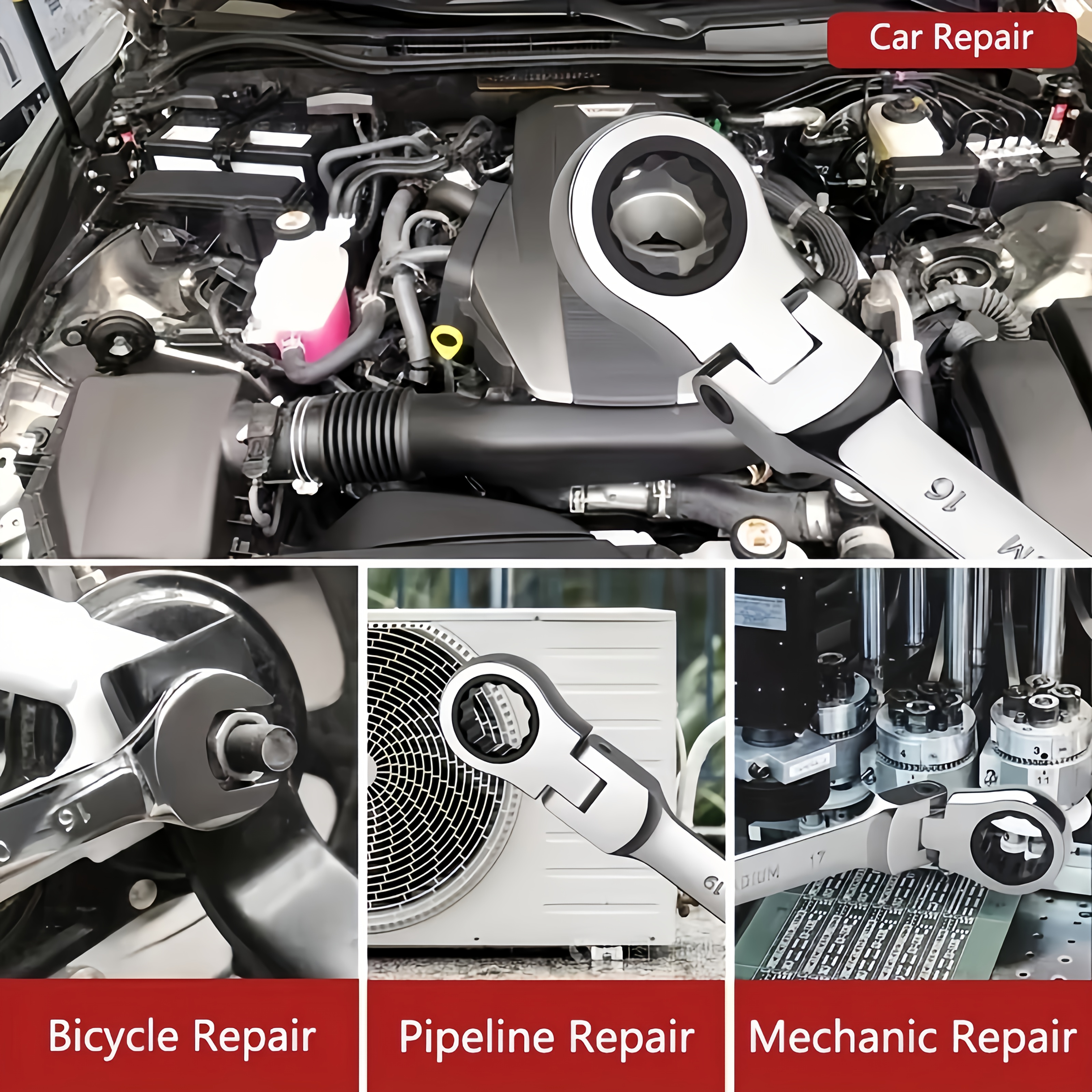 8pcs Multi-function Ratchet Wrench Set, Adjustable Ratchet Wrench Set, Metric, 6-19 Mm, 72 Teeth, Cr-V Steel Ratchet Wrench Set, With Storage Bag, Suitable For Home/automotive/mechanics, Etc., Perfect For Daily Use And A Great Gift. - Image 9