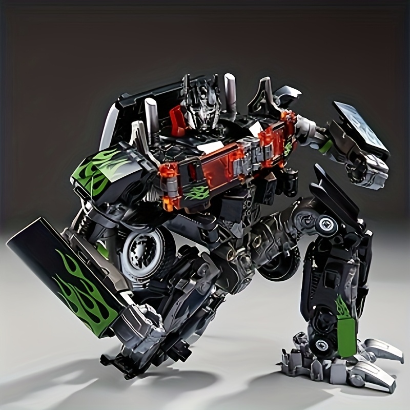 Transformers One-Piece Transformable Movie Theme, Optimus Prime Commander Robot Truck Model - Partial Alloy Black Green Decorative Design for Home/Play Decor - Image 3