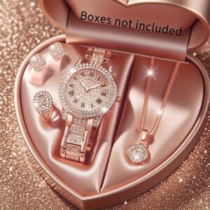 5pcs/set, Luxury Women's Quartz Watch and Jewelry Set Quartz Movement, Elegant Women's Fashion Set Bracelet Watch for Women, Watch Bracelet for Women, Christmas, Thanksgiving, Valentine's Day, Birthday Gifts