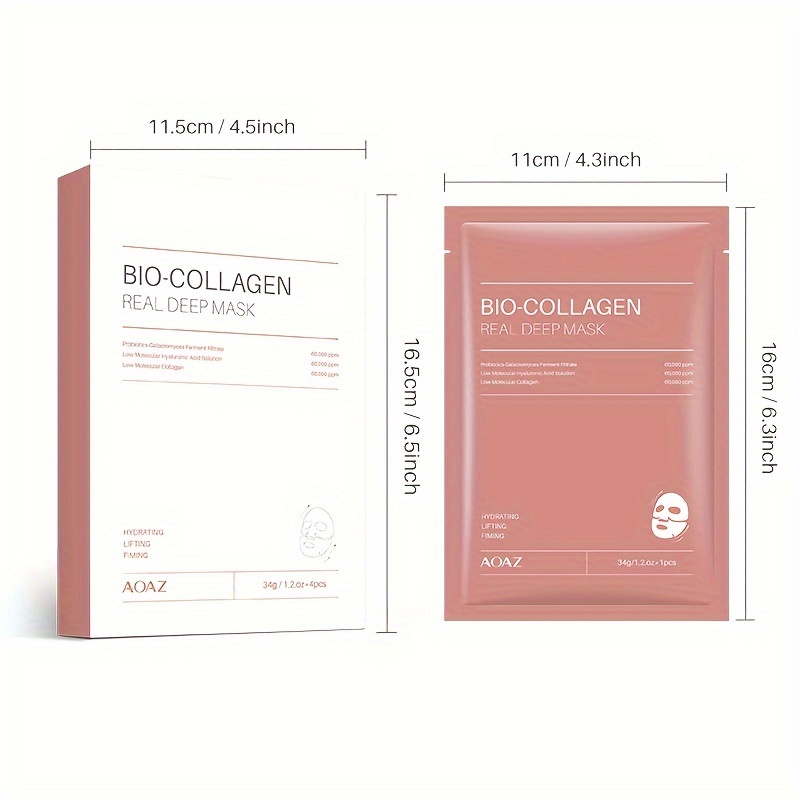 4pcs Bio-Collagen Real Deep Mask Pack Hydrating & Firming Facial Sheet Masks with Collagen, Hyaluronic Acid & Nicotinamide Moisturizing & Invigorating for All Light Beige Types(1pc/4pcs/8pcs) - Image 6