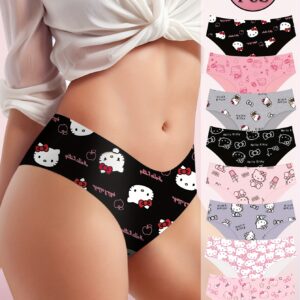 5/8pcs for Hello Kitty Low-Rise Seamless Briefs - Breathable Women'S Underwear, Cute Cartoon Design with Pink Hearts & Stars, Medium Support, Comfort Fit for Casual Attire, Cute Underwear, Playful Underwear