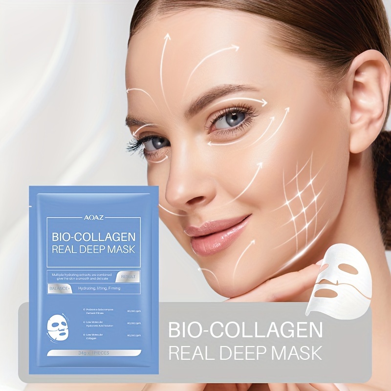 4pcs Bio-Collagen Real Deep Mask Pack Hydrating & Firming Facial Sheet Masks with Collagen, Hyaluronic Acid & Nicotinamide Moisturizing & Invigorating for All Light Beige Types(1pc/4pcs/8pcs) - Image 5