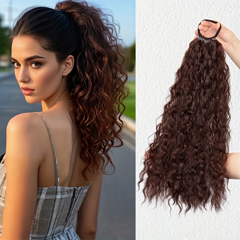 Women' Kinky Curly Long Ponytail Hair Extension - Volumizing Synthetic Fluffy Hairpiece with Elastic Band for Secure Fit, Volume & Curly Length for Parties, Weddings, Photo Shoots, Daily Use - Volume-Boosting Ponytail Add- for - Image 7
