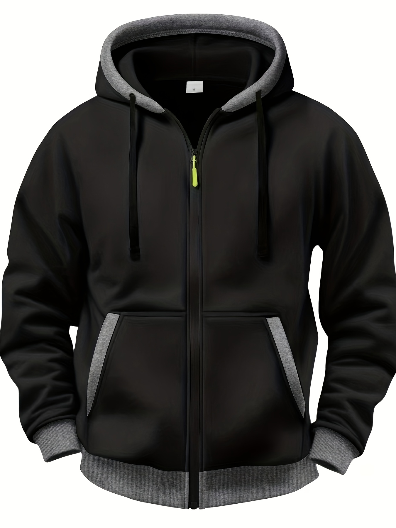 Men'S Casual Color Block Hoodie with Zipper Closure - Olive Green & Black Two-Tone Design, Long Sleeve, Regular Fit, Sweatshirt, Casual Wear Hoodie | Twotone Design | Knit Construction, Essential Hoodie - Image 4