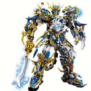 2502pcs White Mecha Robot Building Block Set with Dynamic Poseable Action Figure & Display Base - Large-Scale Model Kit with Moving Arms, Legs, Head & Glowing Blue Eyes - Challenging Assembly for Teens & Adults, Creative Combat Warrior Collectible Gift for Birthday or Holiday (Durable ABS Plastic), Large Robot Metal Master, The Gauntlet Of Good And Evil, Commander King No Path