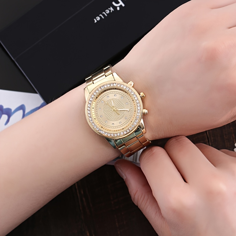 2pcs/set Women'S Watch and Bracelet Set | Gorgeous and Sparkly Quartz Watch with Rhinestones, Fashionable Jewelry Set, Non, Shock-resistant, Analog Display, Alloy Case and - Image 6
