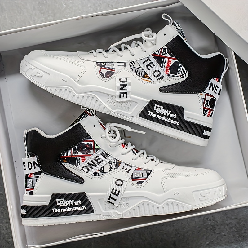 Men's High-Top Skate Sneakers - Trendy Street Style Casual Sneakers with Comfortable Fabric Lining, Durable PU Upper & PVC Sole, Lace-Up Design for All-Day Wear - Image 2