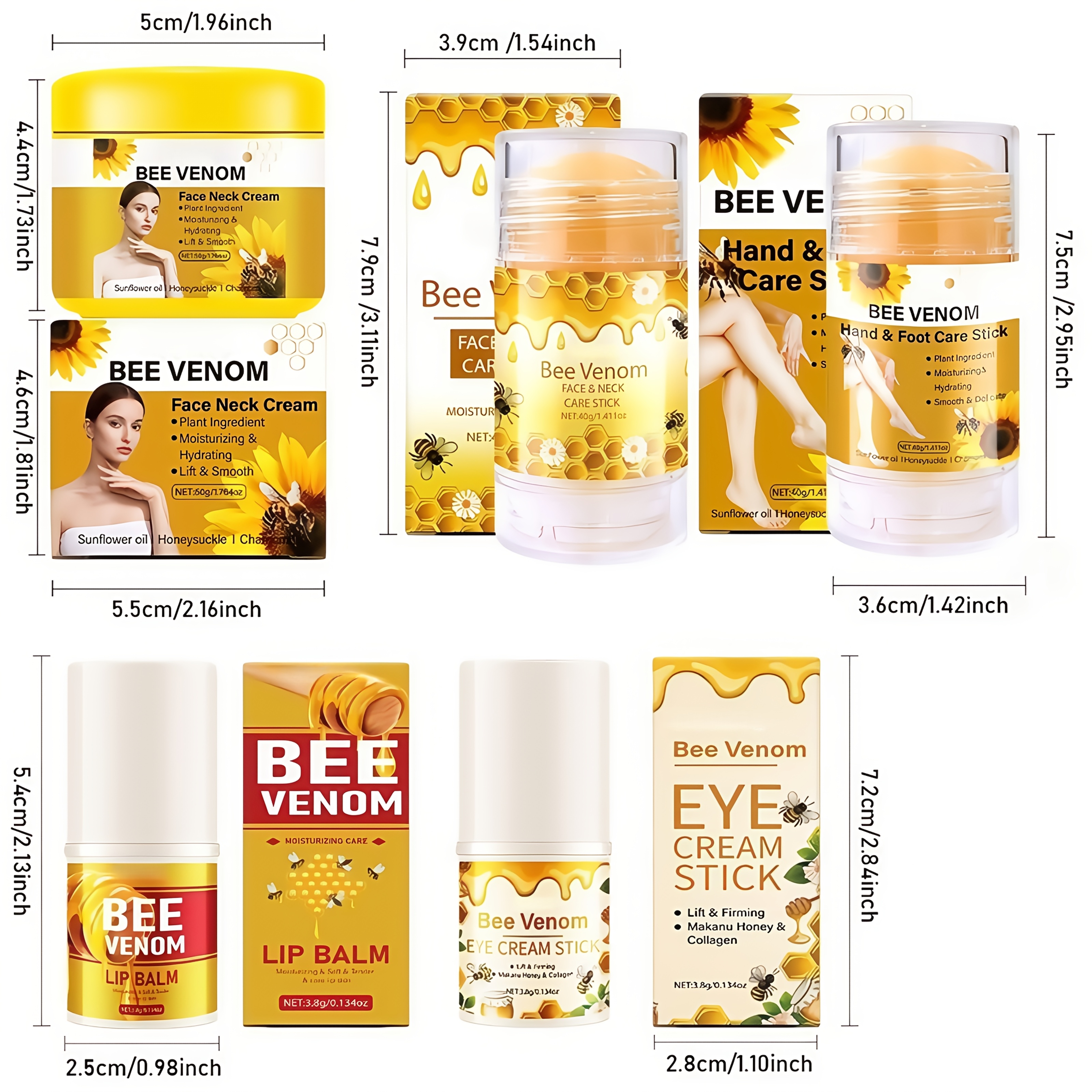 5pcs Bee Venom Care Set for Lips, Face, Neck, Hands, Feet and Whole Body Care, moisturizing and nourishing, suitable for dry and rough problems, all-round care, lightweight and non-greasy, fast-absorbing, mild and non-irritating, portable and easy to - Image 10