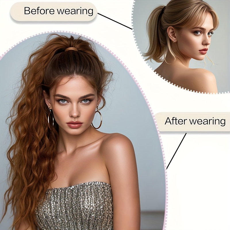 Women' Kinky Curly Long Ponytail Hair Extension - Volumizing Synthetic Fluffy Hairpiece with Elastic Band for Secure Fit, Volume & Curly Length for Parties, Weddings, Photo Shoots, Daily Use - Volume-Boosting Ponytail Add- for - Image 4