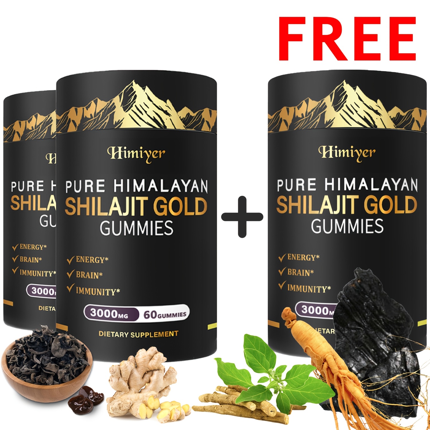 3000mg Shilajit, Ginger, Hoofgrass, Ginseng and Ashwagandha Multi-Mineral and Phytonutrient Supplement, Powerful Combination, Buy 2 Get 1 Free