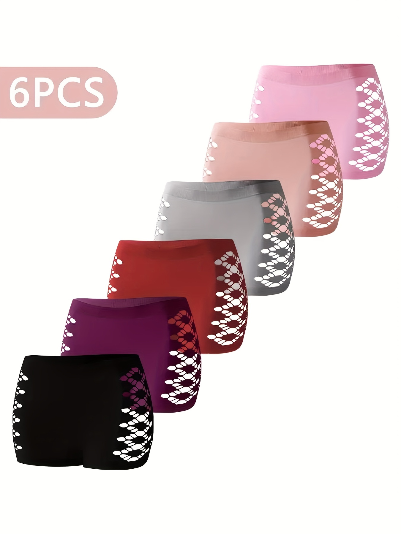 6pcs POf Women'S Mid Waist Breathable Nylon Blend Underwear - Medium Support Geometric Cut Solid Color Underwear, Soft Elastic Fabric, 6 Colors (beige/light Gray/red/purple/black/dark Gray) - Hand Wash Only, Comfortable Underwear, Elegant Underwea - Image 7