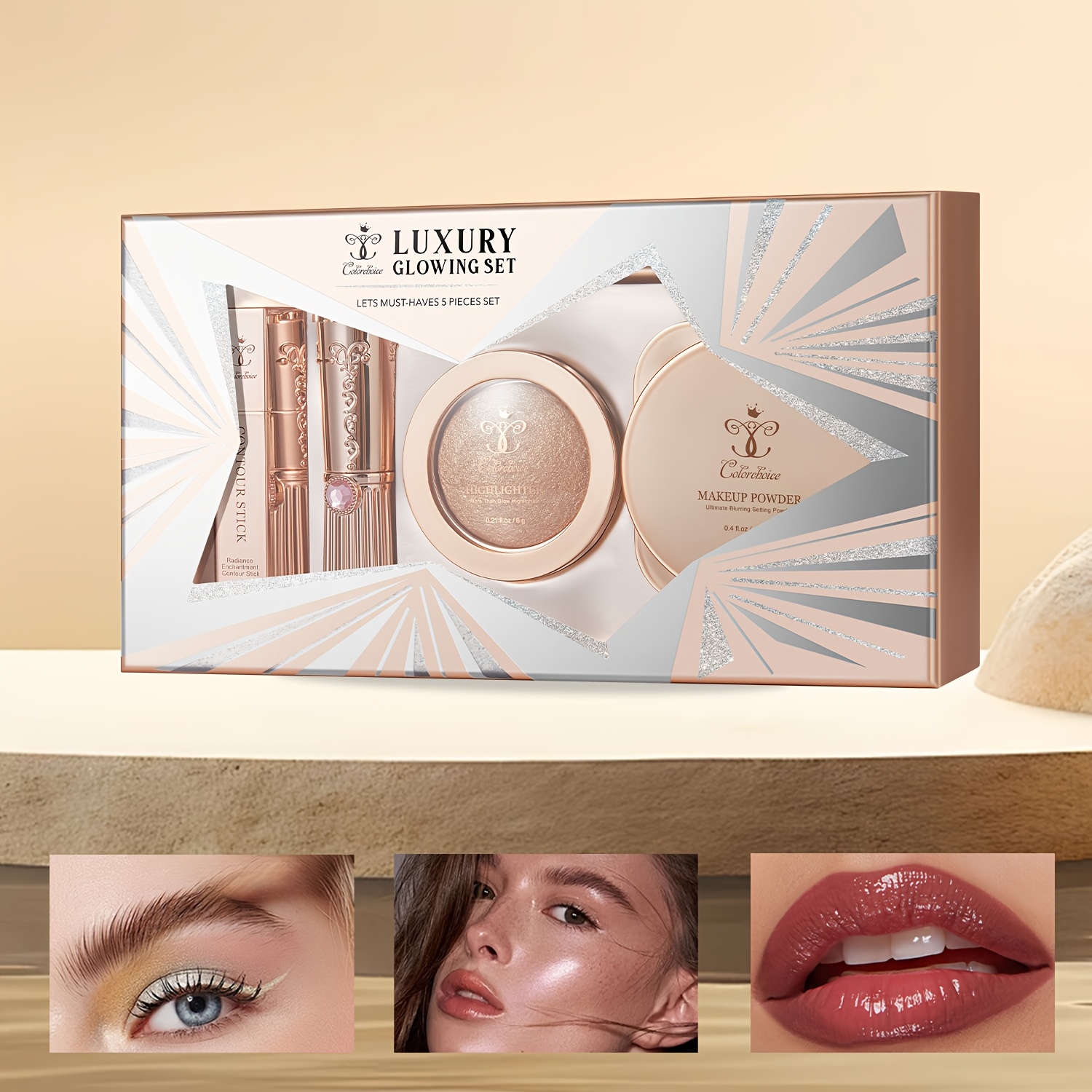 Makeup Five-Piece Set: Lip Gloss, Eyebrow Pencil, Shading Pen, Face Powder, Lip Liner-Perfect Makeup Essential-Suitable for Beginners And Professionals-Best Christmas/ Valentine's Day/ Anniversary Gifts - Image 7