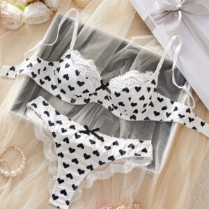 • Women's Bra Set with Heart Print and Lace Trim • Comfortable and Close-Fitting Everyday Underwear • Valentine's Day Special Collection • Elegant Style with Contrast Lace Detail • Everyday Underwear | Elegant Bra Set | Comfortable Fit
