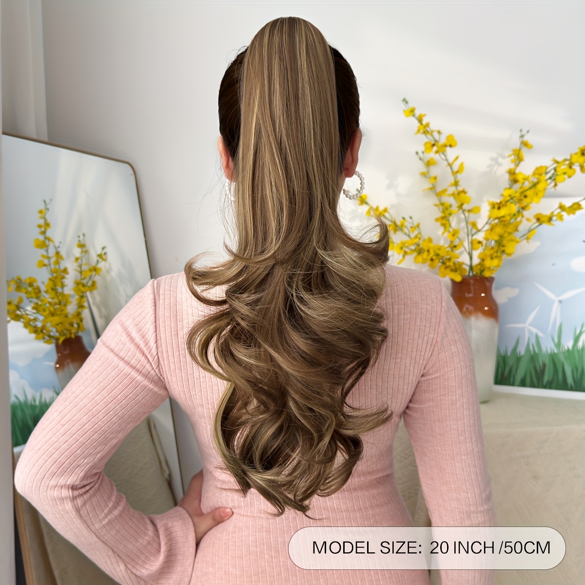 Women'S Heat-Resistant Synthetic Hair Extension Wig - 20" Long Curly Wave Ponytail with Claw-Shaped Base, Multi-Color Options (Black, Brown, Golden, Burgundy, Off White, Gray) For Christmas, Halloween, Parties & Daily Use - Easy To Style & Maintain - Image 7