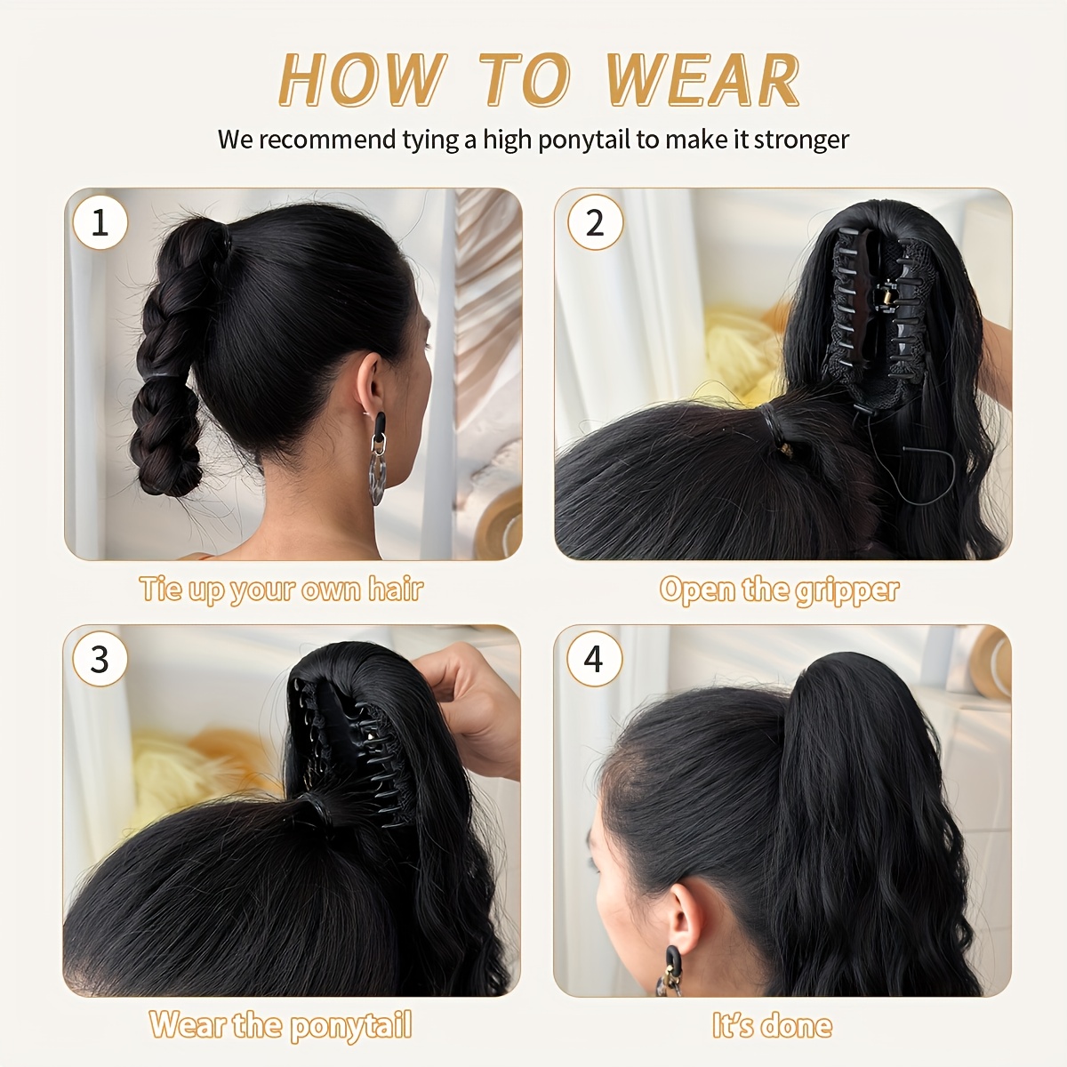 Women'S Heat-Resistant Synthetic Hair Extension Wig - 20" Long Curly Wave Ponytail with Claw-Shaped Base, Multi-Color Options (Black, Brown, Golden, Burgundy, Off White, Gray) For Christmas, Halloween, Parties & Daily Use - Easy To Style & Maintain - Image 3